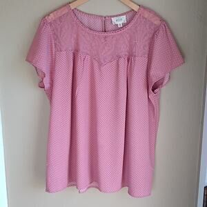 Perch Cottage Core Granny Core Polka Dot Short Sleeve Blouse 2XL